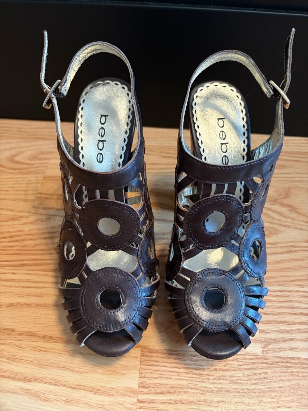 Y2K bebe Boho Brown Cutout High Heel Sandals - Picture 2 of 4